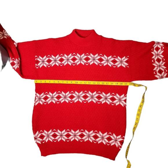 Vintage American Pride Red & White Mock Turtleneck Sweater USA Made Size Large - Picture 13 of 16